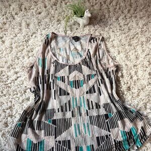 Worthington Black, Teal, and Cream Geometric Tank Top
